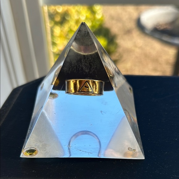 Vintage Gold Masonic Ring in Lucite Paperweight